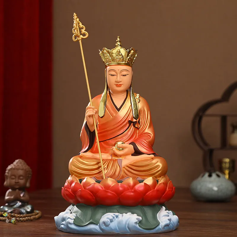 Earth Store, Dizang, Ksitigarbha Bodhisattva Statue, Golden Blessed Clothes Resin Material