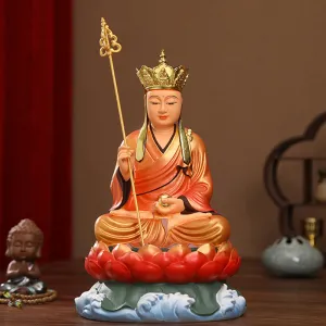 Earth Store, Dizang, Ksitigarbha Bodhisattva Statue, Golden Blessed Clothes Resin Material
