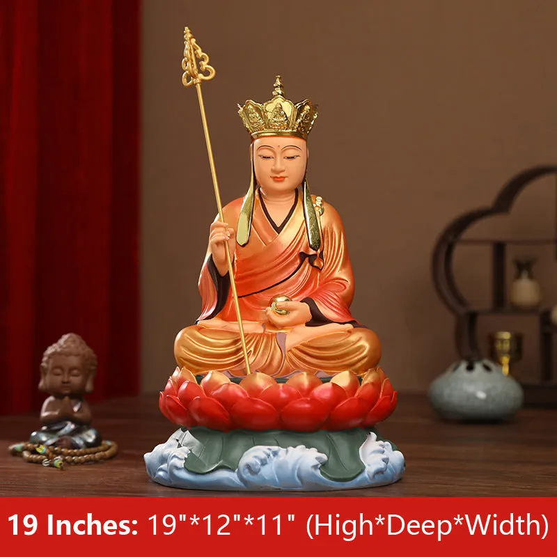 Earth Store, Dizang, Ksitigarbha Bodhisattva Statue, Golden Blessed Clothes Resin Material