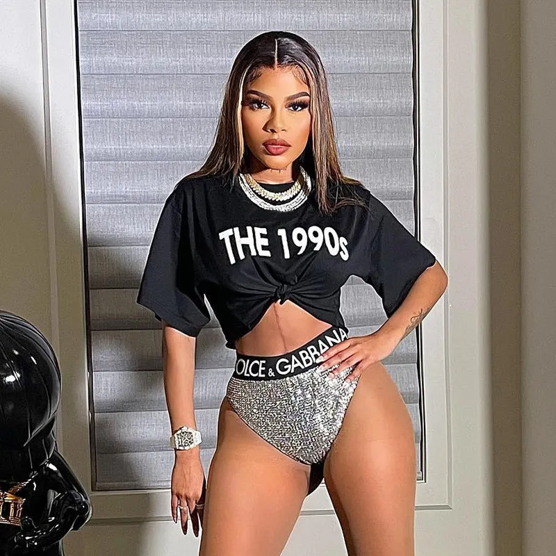 Fashion Letter Print Cropped T-Shirt（AY1801）