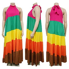 Fashion patchwork contrasting long dress AY3564