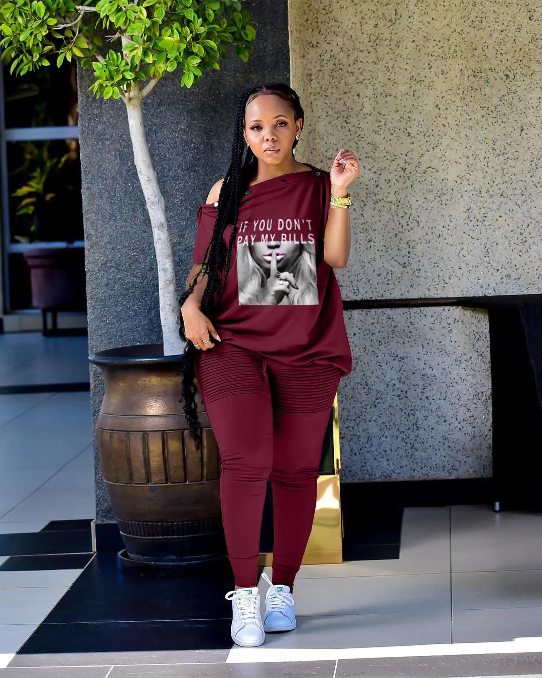 Fashion Print Breasted Two Piece Set（AY2387）