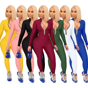 Fashion solid color zipper jumpsuit（AY1241)