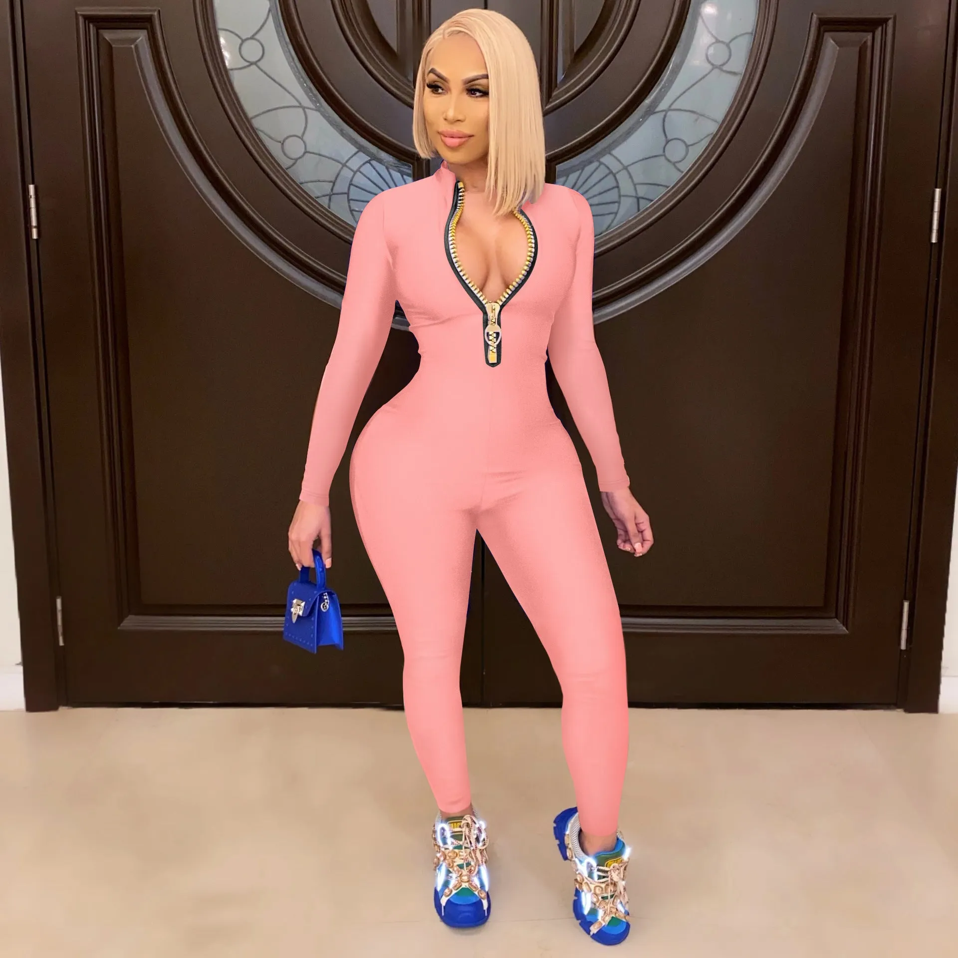 Fashion solid color zipper jumpsuit（AY1241)