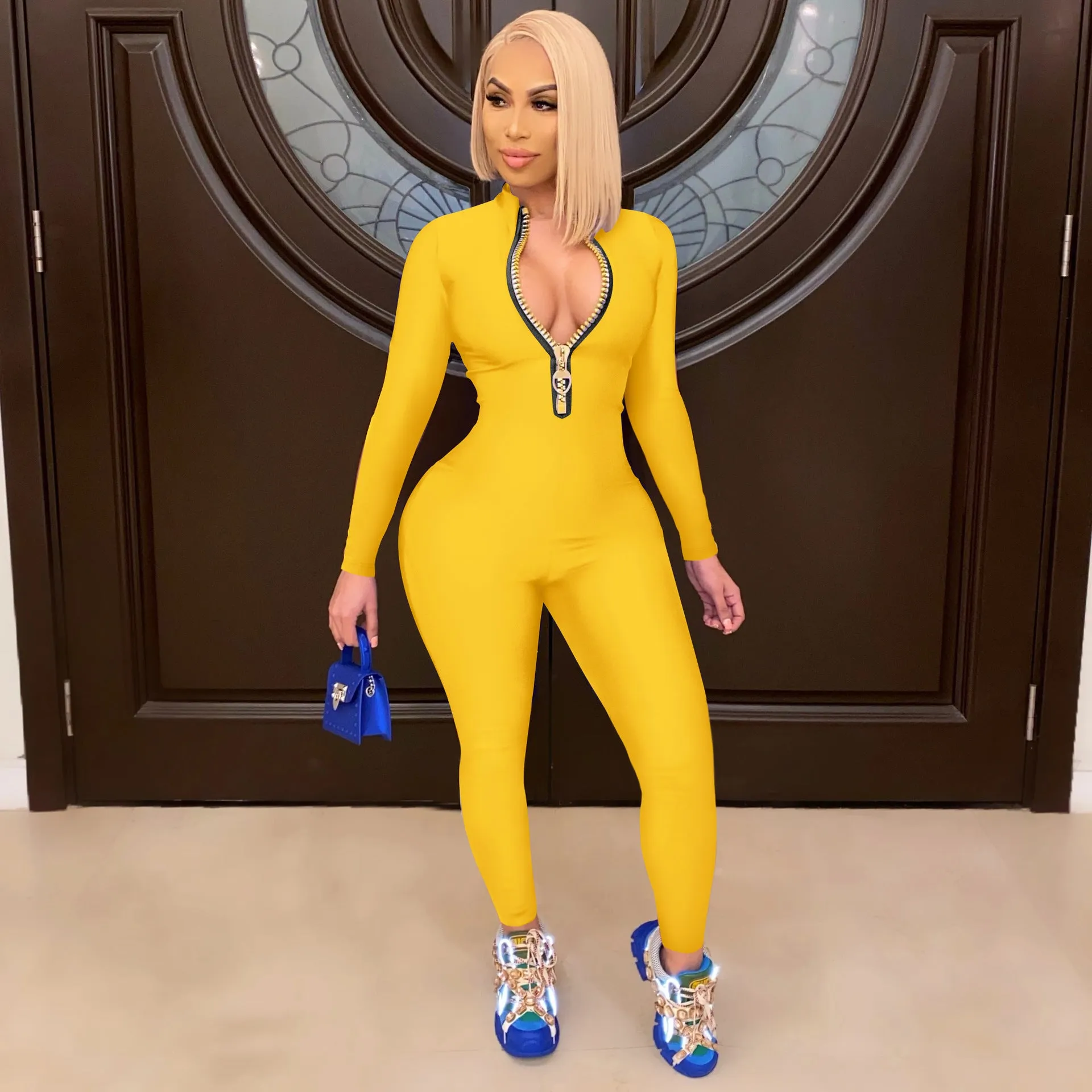Fashion solid color zipper jumpsuit（AY1241)