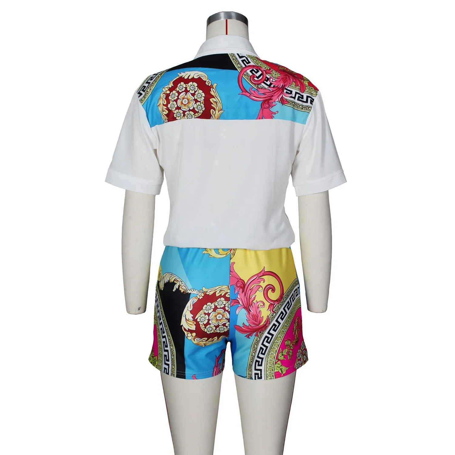 Fashion stitching printed shirt suit AY1105