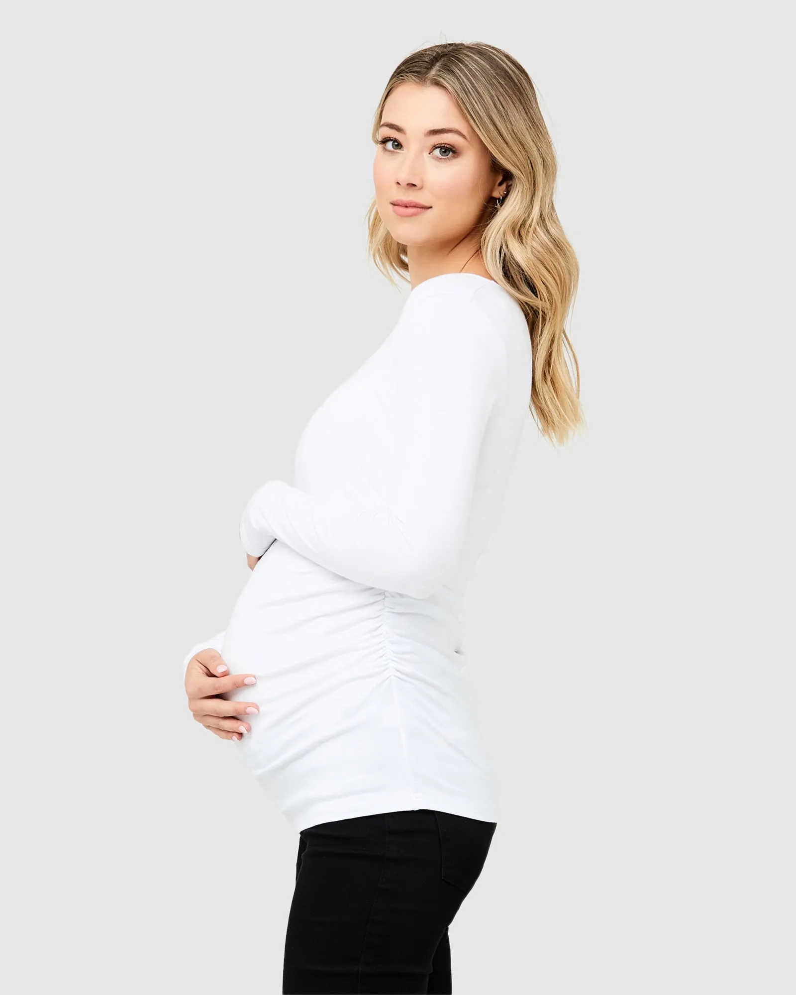 Kate Organic Cotton Maternity Nursing Top in White Ripe