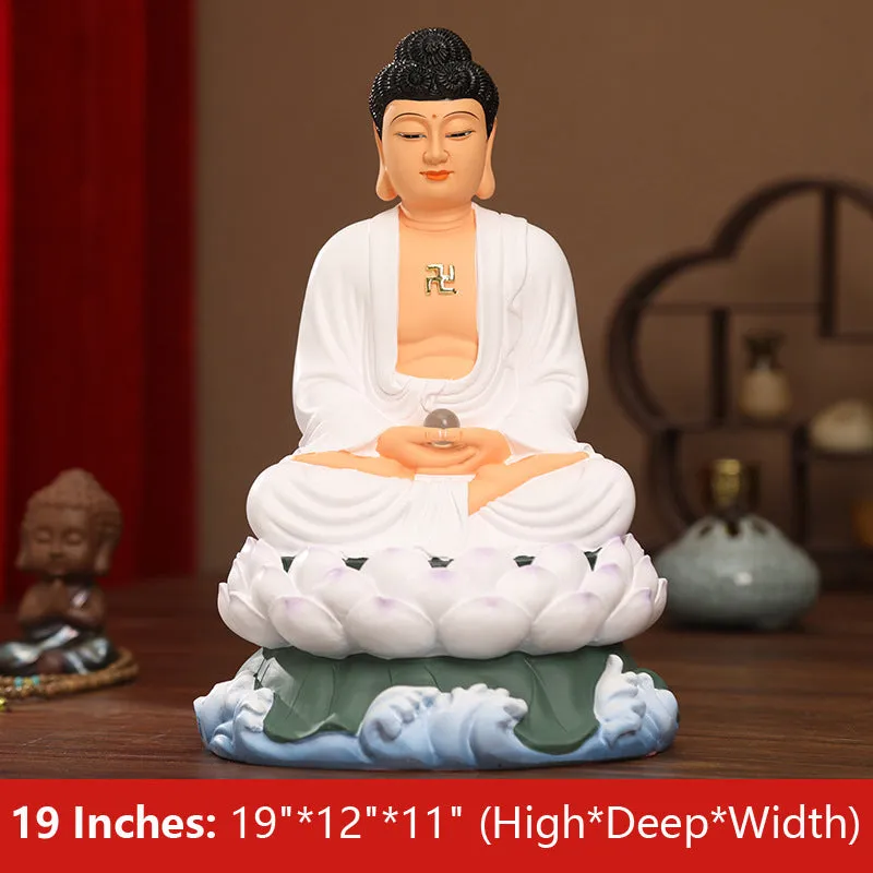 Mahāvairocana, White Clothes Shakyamuni Buddha Statues, Lotus Leaf Resin Material