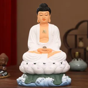 Mahāvairocana, White Clothes Shakyamuni Buddha Statues, Lotus Leaf Resin Material