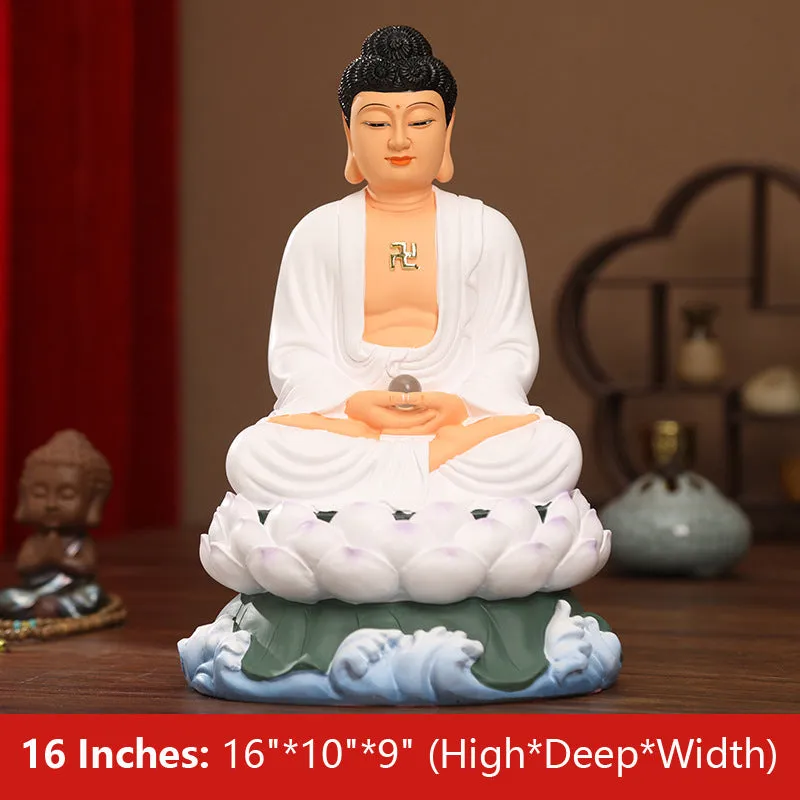 Mahāvairocana, White Clothes Shakyamuni Buddha Statues, Lotus Leaf Resin Material