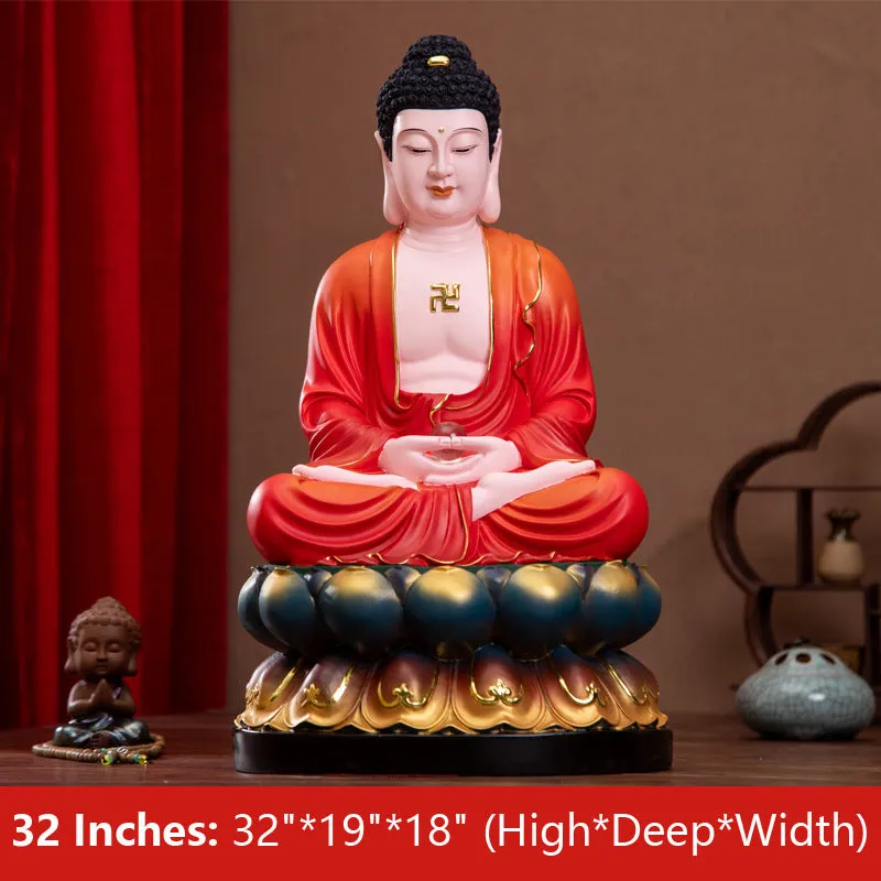 Seated Shakyamuni Buddha Statue, Red Clothes Resin Material