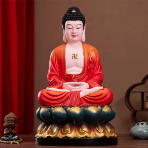 Seated Shakyamuni Buddha Statue, Red Clothes Resin Material